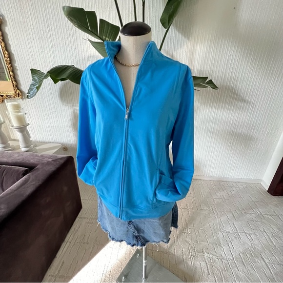 Lands' End Perfect Sport Knit Jacket Azure Blue 
Size Large - Picture 1 of 6